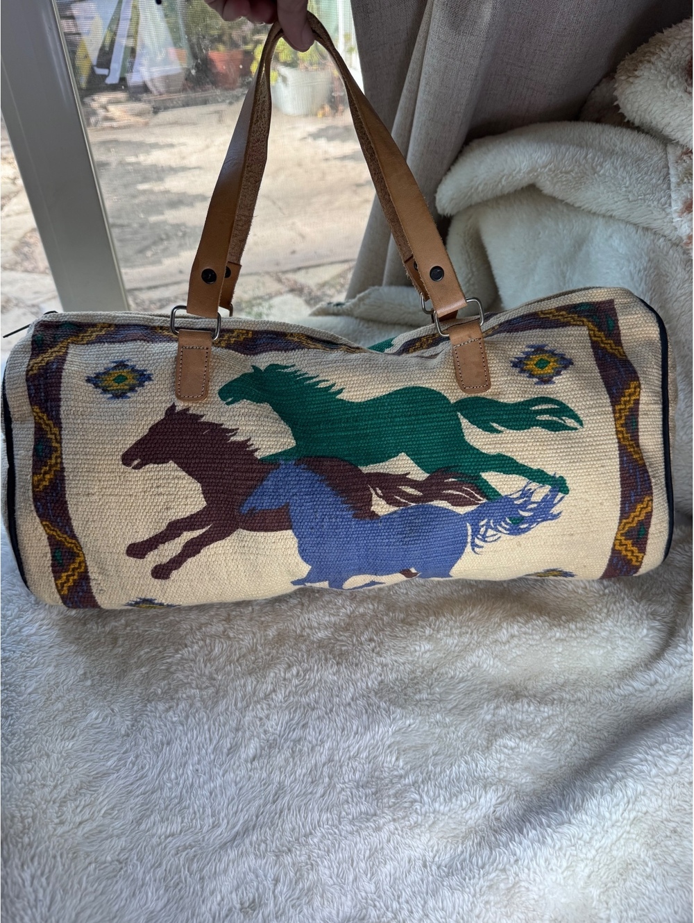 Vintage El Paso Saddle Blanket Co. Woven Tapestry Barrel Duffel Bag